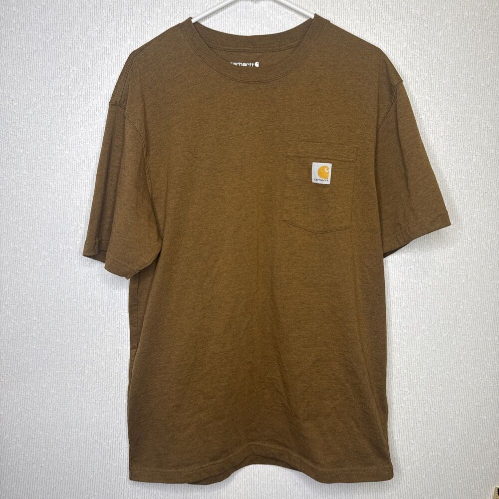 Carhartt Mens Size M Brown Loose Fit Cotton Short Sleeve Logo Pocket T-Shirt